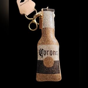 Corona Rhinestone Bottle Keychain and Bag Charm in Gold and Black